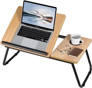 Bed Desk,Laptop Bed Table with Foldable Legs & Cup Slot,Reading Holder Light Oak - Picture 1 of 4