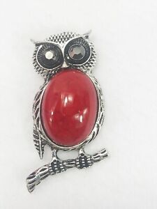 Owl Alloy Rhinestone Brooches Crystal Red Stone  Brooch Pins for Women Girl