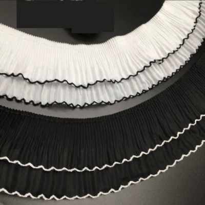 2yard Weiß Spitzenborte Chiffonspitze Schwarz Rüschenband  Bordüre Tüllspitze - Bild 1 von 4