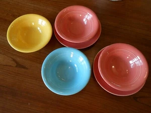 Assorted banded stoneware pieces coral yellow turquiose cup plate GUC choose - Picture 1 of 15
