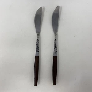 2 Interpur INR2 Faux Brown Wood Handle MCM Flatware Butter Knife * Small crack - Picture 1 of 9