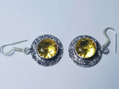 Hydro Citrine Round Shape Gemstone Handmade Earring Jewellery Size 1.5 Inches - Image 1 of 4