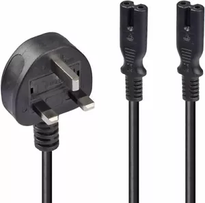 LINDY 2.5m UK Mains 3 Pin Plug to 2 x IEC C7 Splitter Power Cable/Figure 8 Lead  - Picture 1 of 7