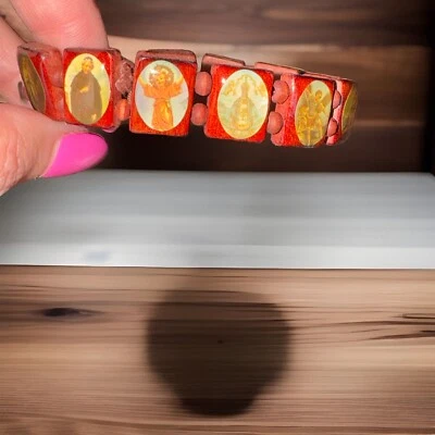 Pulsera 12 Cuentas Santas - Pulsera Religiosa Vintage Madera Roja Foto 1 de 4