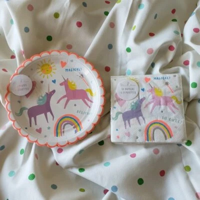 NWT - Meri Meri Unicorn & Rainbow Paper Plates (8) and Paper Napkins (16)  - Image 1 of 4