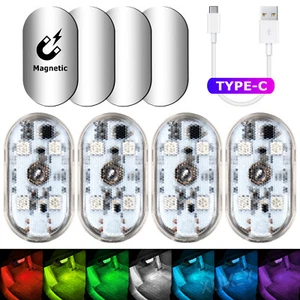 4x RGB LED Innenraumbeleuchtung Ambiente Fußraumbeleuchtung USB Mit Akku Magnete - Bild 1 von 8