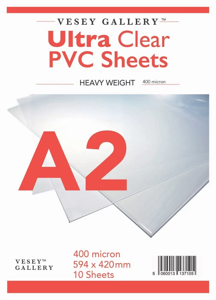 A2 Clear PVC / Heavy Acetate 10 Sheets 400 Micron 420x594mm - FREE DELIVERY