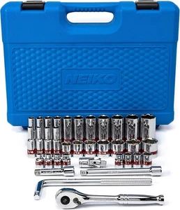 NEIKO 02511A 3/8” Drive Socket Set w/ Quick Release Ratchet (90 Tooth) 35 Piece - Picture 1 of 5