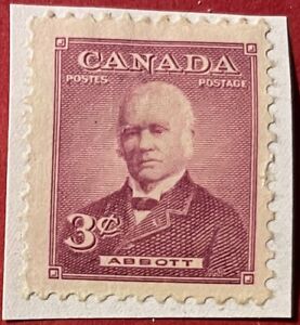 Canada 1952 3 C. Sir John J. C. Abbott Sc-318 Mint on Paper #Bk1 - US Seller