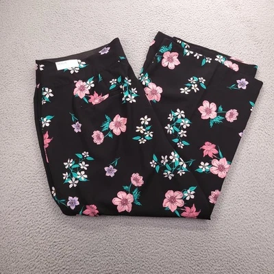Calça LANE BRYANT Feminina Plus Size 24 The Allie Perna Larga Preta Estampa Floral NOVA - Imagem 1 de 4