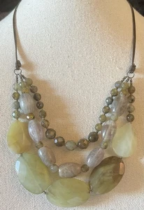 Agate Labradorite Beaded Sterling Silver Leather Necklace 18” Layers - Picture 1 of 6