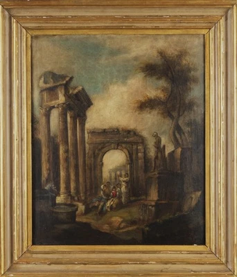 Italian School 19th Century Grand Tour Style Roman Ruins Oil Painting Framed - Image 1 of 4