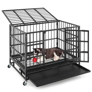 96/120CM Foldable Metal Large Pet Cage Heavy-Duty Crate Kennel Cat & Dog Playpen - Picture 1 of 21