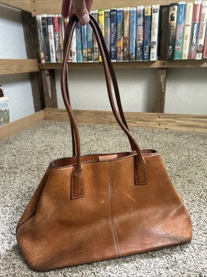 Muy querido, cuero marrón castaño, bolso de mano fósil vintage Foto 1 de 4