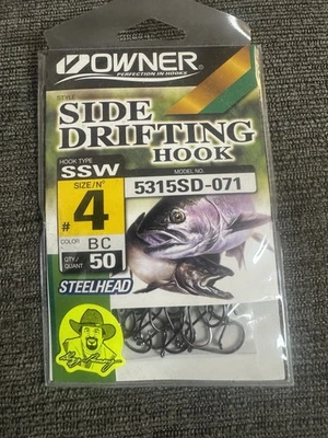 Owner Black Side Drifting SSW Steelhead Hooks Size 4, 5315SD-071 50 Hooks (New) - Image 1 of 2