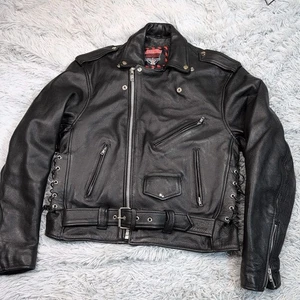 Interstate Jacke Herren 40 schwarz Leder Moto Reißverschluss Gürtel herausnehmbares Innenfutter - Bild 1 von 16
