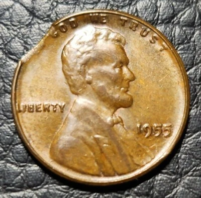 1955 Lincoln Wheat Cent Clipped Planchet Error Coin | AU Condition  - Image 1 of 2
