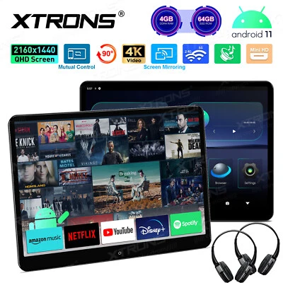 2x Kopfhörer+ 2x drehbar 14" Android 4+64G Auto Monitor Kopfstütze 4K Video HDMI - Bild 1 von 4