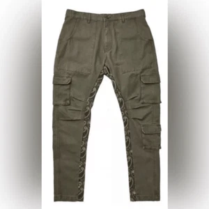 Pantalones de mezclilla cargo verde oliva HSTRY para hombre nuevos con etiquetas detalle cachemira - talla 30 - Imagen 1 de 10
