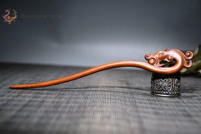 Antigua estatua de dragón tallada en madera de boj china horquilla accesorios para el cabello arte Foto 1 de 4