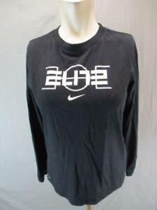 Nike Size L(14-16) Girls Black Athletic DriFit Cotton Long Sleeve T-Shirt 2R386