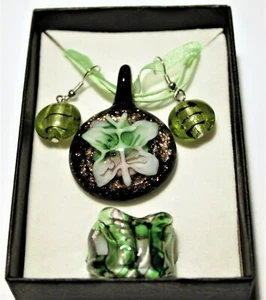 Cristal Murano Colgante Anillo Pendientes Conjunto - Imagen 1 de 5