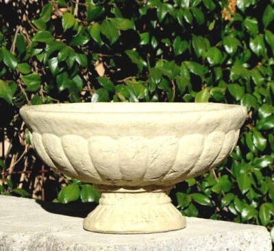 VINTAGE PRIMITIVE BIRDBATH URN Solid Concrete Outdoor Garden Container Planter - Image 1 of 2