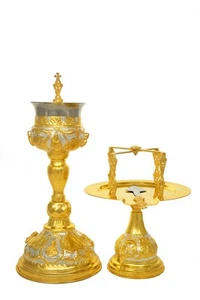 Juego de cáliz liturgia ortodoxa hecho a mano grabado en oro y plata bicolor 13" - Imagen 1 de 1
