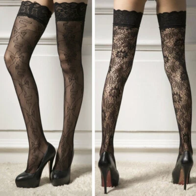 Damen Halterlose Strümpfe Spitze Floral Strapsstrümpfe Leggings Overknee Socken - Bild 1 von 4