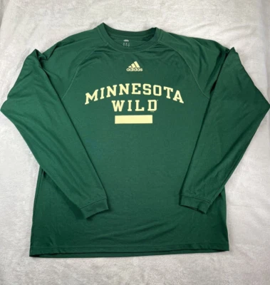 Minnesota Wild Long Sleeve T-Shirt ADIDAS Green Men's Size Small Climalite NHL - Image 1 of 4