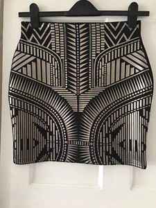 MISS SELFRIDGE Size 10 Black With Front Silver Aztec Pattern Stretchy Skirt - Picture 1 of 11
