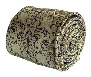 brown, gold and cream fleur de lis floral mens neck-tie by Frederick Thomas Ties - Picture 1 of 5