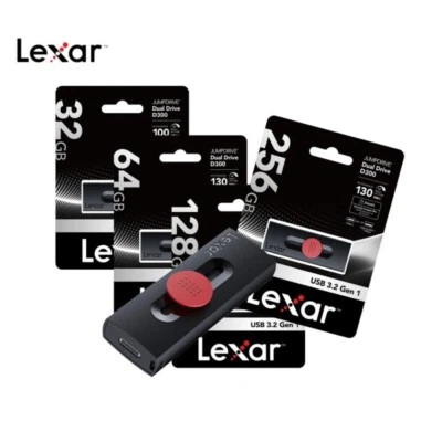 Lexar JumpDrive Dual Drive D300 32GB 64GB 128GB 256GB USB 3.2 Type-C Flash Drive - Image 1 of 3