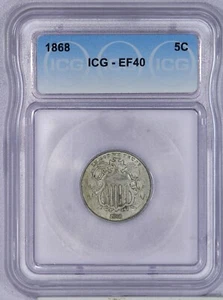 1868 Shield Nickel 5c ICG EF40 XF40 - Picture 1 of 2
