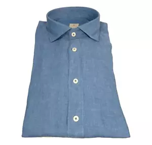 BASTONCINO Camicia Uomo Slim Fit Puro Lino B050 Colore Blu Chiaro - Imagen 1 de 2