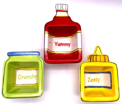 Conjunto de 3 Pratos de Condimento de Verão Hallmark Gostoso Crocante Zesty Ketchup Mostarda - Imagem 1 de 4