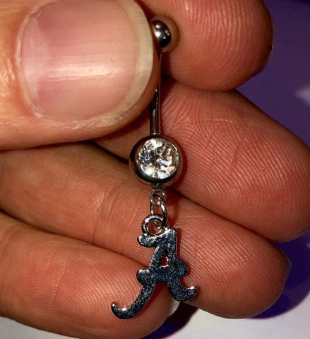 Alabama Crimson TIde “A” belly ring 14ga. Clear Stone Cover