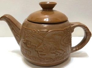 Vintage Frankoma Pottery Teapot 7T Mayan Aztec Brown Satin 6 1/4" Tall - Picture 1 of 8