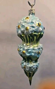 Polish Glass Ornament Blue Daisy Flower Bouquet Painted in Poland Radko Inspired - Picture 1 of 4