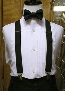 Boys Matching bowtie and suspenders set clip-on x back Black Coral Red Silver - Picture 1 of 30