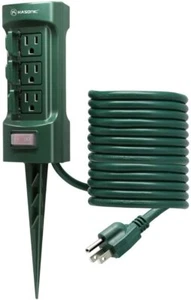 6-Outlet 9 ft Extension Cord Power Stake, Sided Weatherproof Safety Flip Covers - Picture 1 of 7