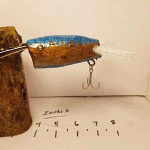 Cedar Wood Hand Made Fishing Vintage Inspired Topwater Lure Blue White - Picture 1 of 5