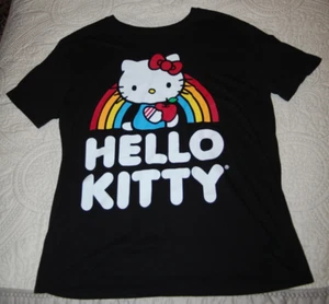 Hello Kitty T-Shirt by Sanrio w/ Rainbow and Apple Black Size L (11-13) - Picture 1 of 5