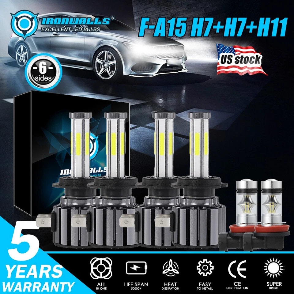 For BMW 323i 328i 335i 340i xDrive 6x 6sides White LED Headlight + Fog Bulb Kits - Image 1 of 4