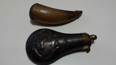 Vintage Gun Powder Flask & Horn Flask - Image 1 of 4