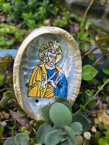Abalone Muschel mit St. Matthias Apostel Darstellung | Religiöses Amulett - Bild 1 von 6