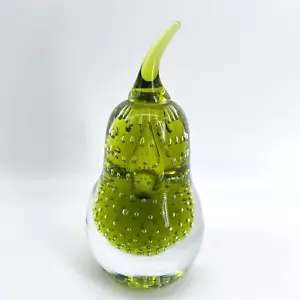 VINTAGE BULLICANTE BUBBLE BIRNENFORM MUNDGEBLASEN GRÜN GLAS SCHREIBTISCH BRIEFBESCHWERER - Bild 1 von 9