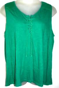 Exc Womens FASHION BUG  Green  Lace Up & Gromit  Sleeveless Top Shirt 3X  26/28 - Picture 1 of 1