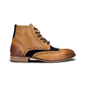 Piel Marrón para Hombre ante Azul Marino Clásico Oxford Formal Cordones Botines - Imagen 1 de 6