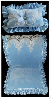 VELVET FLEECE BLANKET & P_lOW SET SOFT LACE HANDMADE FRILL CRIB PRAM MOSES BASK - Image 1 of 4